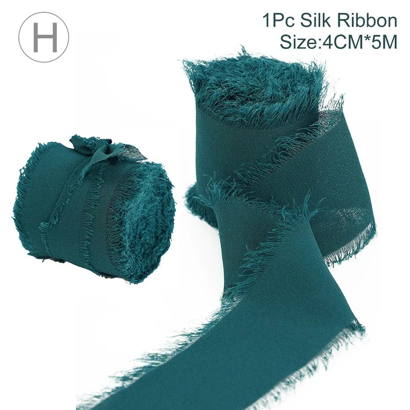 Rynx | 5M Handmade Frayed Edged Satin Chiffon Silk Ribbon - For Wedding Invitations, Bouquets, Birthday Party Decorations, and Gifts