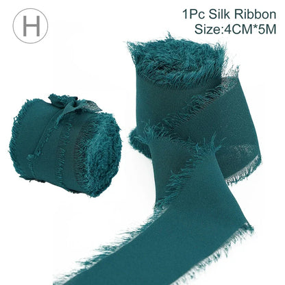 Rynx | 5M Handmade Frayed Edged Satin Chiffon Silk Ribbon - For Wedding Invitations, Bouquets, Birthday Party Decorations, and Gifts