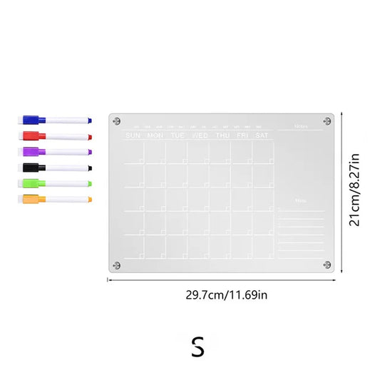 Rynx | Reusable Magnetic Dry Erase Fridge Calendar Board - Transparent Acrylic Fridge Magnet Sticker Planner for Schedules, Messages, and Menus
