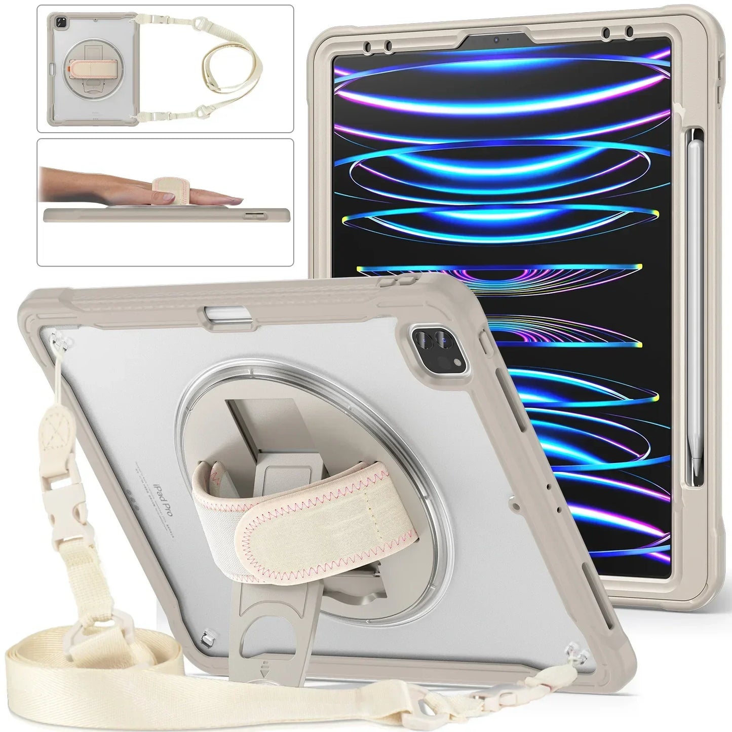 RYNX | For Ipad Pro 11 12.9 13 M1 M2 M4 2022 2024 Shockproof Heavy-Duty- Ipad Air 4 Air5 10.9"Mini6 Case+Shoulder Strap |