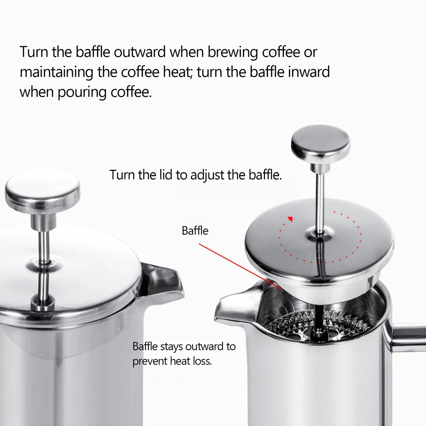 Rynx | 350ml/800ml/1000ml French Press Coffee Maker - Stainless Steel Double-Walled Insulated Coffee Pot