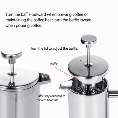 Rynx | 350ml/800ml/1000ml French Press Coffee Maker - Stainless Steel Double-Walled Insulated Coffee Pot