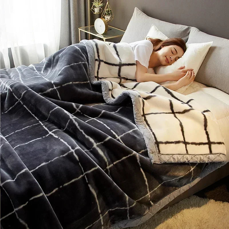 Rynx double-sided printed autumn winter blankets for the bed soft warm encrypted flocking crinkle blanket skin-friendly weighted blanket