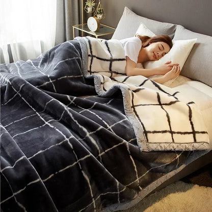 Rynx double-sided printed autumn winter blankets for the bed soft warm encrypted flocking crinkle blanket skin-friendly weighted blanket