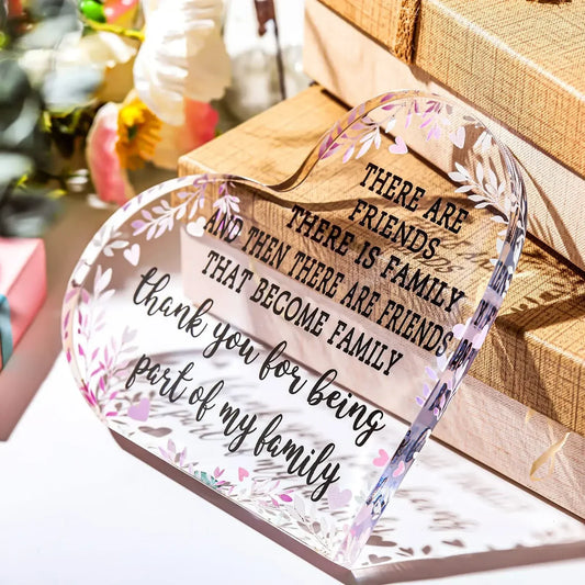 Rynx | Bestie Sister Rose Print Crystal Acrylic Heart Plaque Memorial Birthday Gift for Family Member Good Friend Souvenir Table Decor
