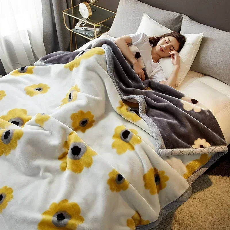Rynx double-sided printed autumn winter blankets for the bed soft warm encrypted flocking crinkle blanket skin-friendly weighted blanket