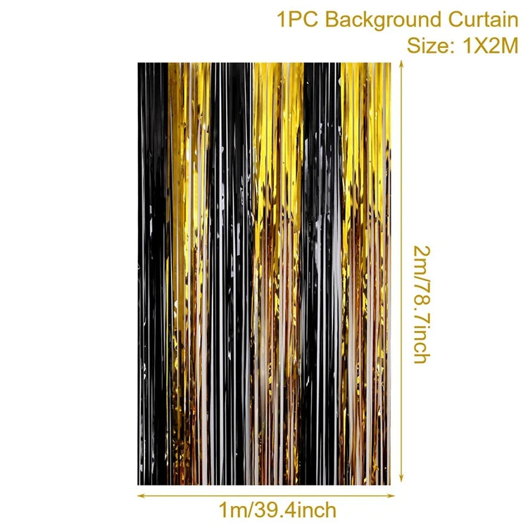Rynx | Gold Glitter Happy Birthday Party Backdrop - Black Adult Theme Photo Decoration, DIY Backdrops for Party Supplies