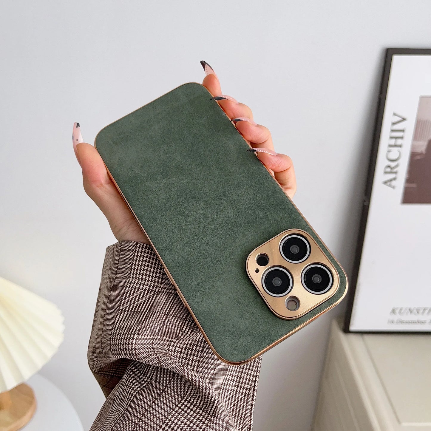 RYNX | Premium Leder Magsafe Apple Iphone Case With Galvanized Frame | Golden Frame Case, Camera Protection - Protective Case For Iphone 15, 14 Pro Max Plus