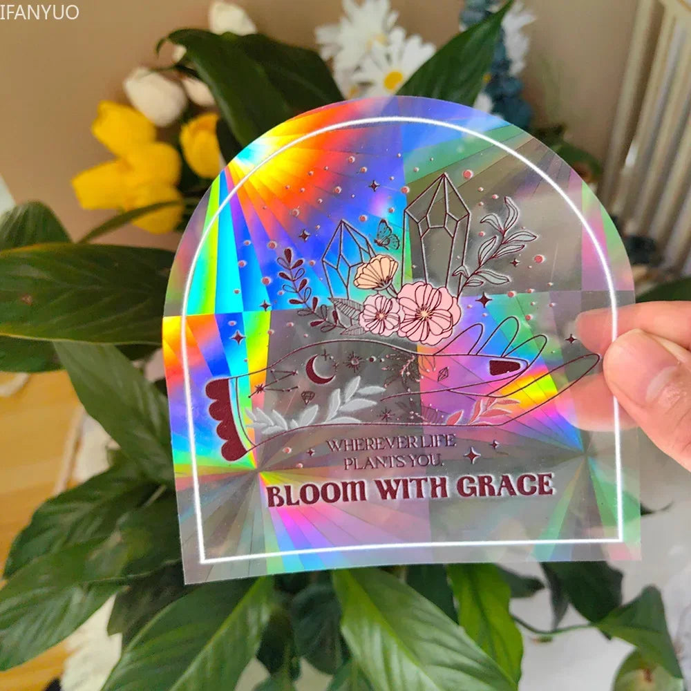 Rynx | PVC Self-Adhesive Glass Window Stickers | Sun Catcher Cat Moth Energy Suncatcher | Rainbow Prisms Sunlight Decals