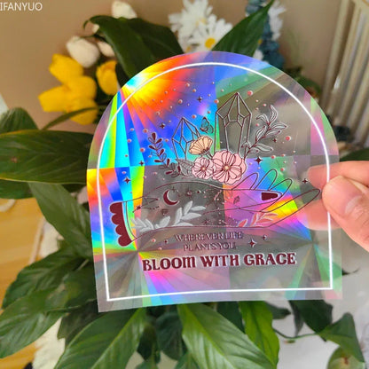 Rynx | PVC Self-Adhesive Glass Window Stickers | Sun Catcher Cat Moth Energy Suncatcher | Rainbow Prisms Sunlight Decals