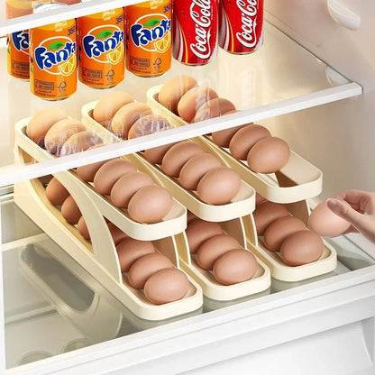 Rynx | Automatic Scrolling Egg Rack Holder - Refrigerator Egg Dispenser and Organizer Box for Kitchen Storage