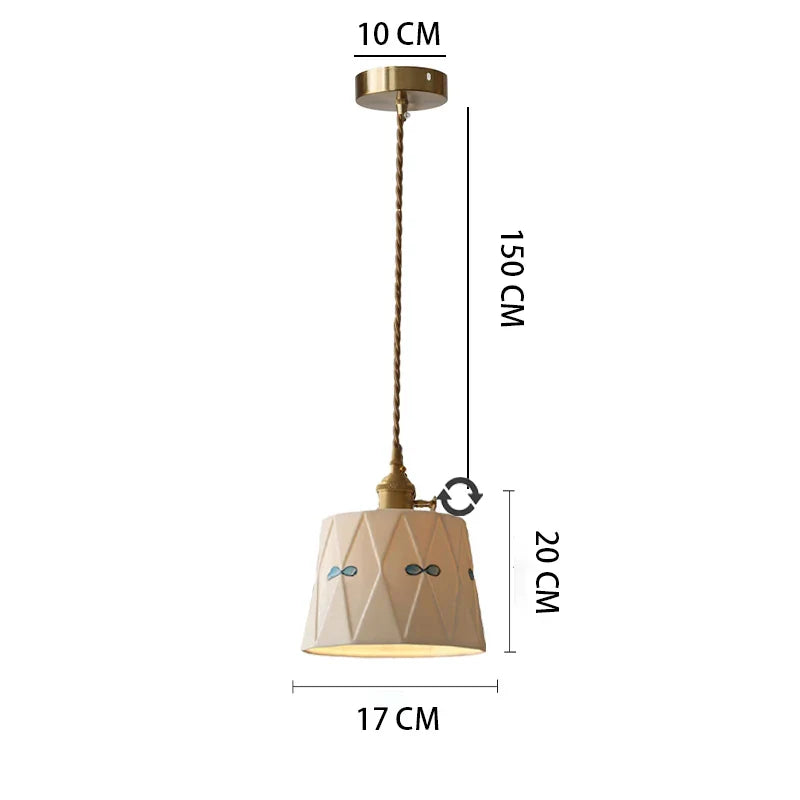 Rynx | Japanese retro ceiling lamp made of embellished brass, printed ceramic