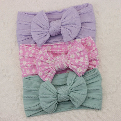 Rynx | 3Pcs Baby Headband Set: Knit Bows, Elastic Nylon Turban