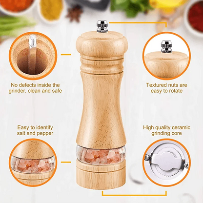 Rynx | Vintage Handcrafted Wooden Spice Mill Set - 6-Inch Gourmet Salt and Pepper Mills