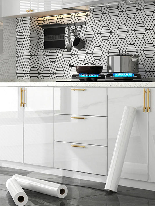Rynx | Pearl White PVC Self-Adhesive Wallpaper - DIY Decorative Film for Furniture Renovation, Waterproof Wall Paper for Kitchen Cabinets