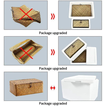 Rynx | Natural Seaweed Organizer Basket with Lid - Stylish Storage Solution for Cosmetics, Small Items, and Laundry