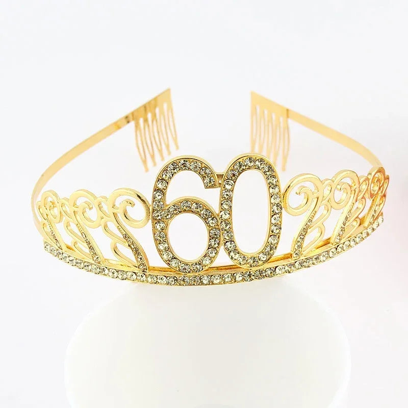Rynx | Gold Crystal Birthday Tiara Crown for Women – 30th, 40th, 50th, 60th Party Decoration and Cake Topper