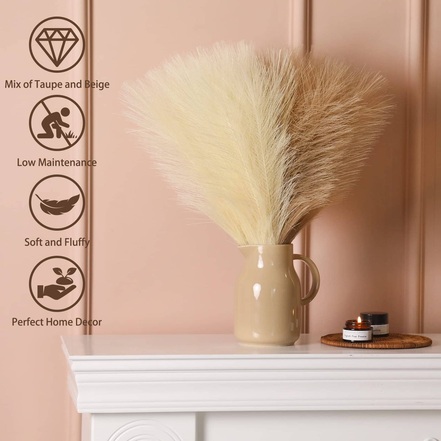 Rynx | 20 Pieces Bohemian Fluffy Artificial Pampas Grass Colorful
