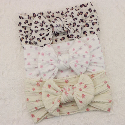 Rynx | 3Pcs Baby Headband Set: Knit Bows, Elastic Nylon Turban