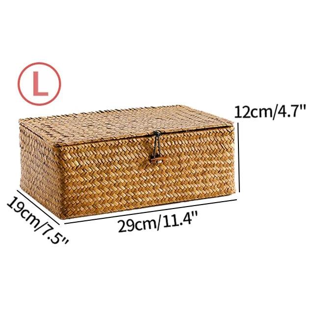 Rynx | Natural Seaweed Organizer Basket with Lid - Stylish Storage Solution for Cosmetics, Small Items, and Laundry
