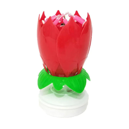 Rynx | Lotus Music Candle - Double Flower Blossom Birthday Cake Rotating Electronic Candle
