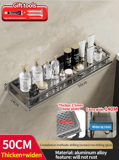 Rynx | Punch-Free Bathroom Rack – Aluminum Space-Saving Shelf – No Drill Hanging Organizer – Wall-Mounted Toilet Shelf for Efficient Bathroom Storage