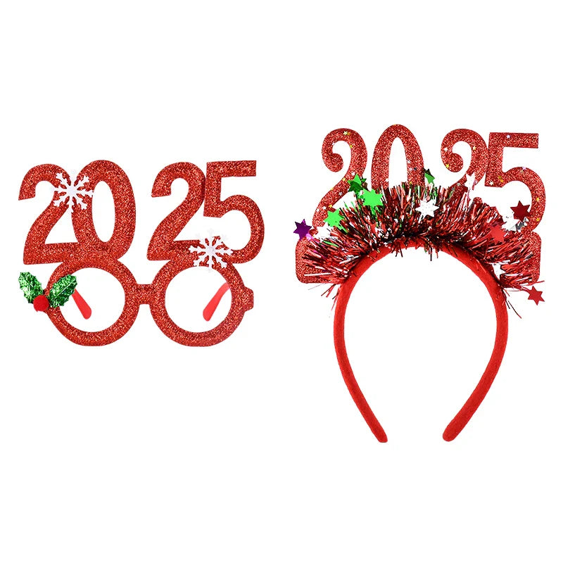 Rynx Christmas Photo Props Glasses Frames Headband Kids Adults New Year's Headwear Christmas Party Decoration Navidad Gift