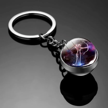 Rynx | New Luminous 12 Constellation Glass Ball Key Rings: Double Sided Zodiac Signs Keychain for Women - Glow in the Dark Birthday Gift