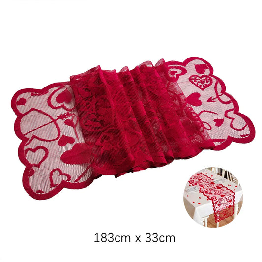 Rynx | Valentine's Day Love Heart Hollow Lace Table Runner - Romantic Decor for Weddings and Parties