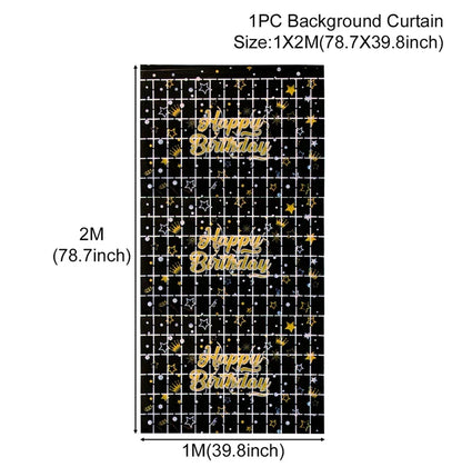 Rynx | Gold Glitter Happy Birthday Party Backdrop - Black Adult Theme Photo Decoration, DIY Backdrops for Party Supplies