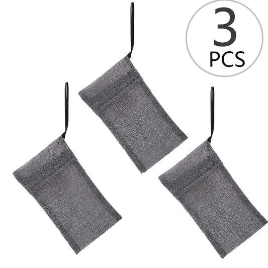 Rynx | 3 PCS Soap Exfoliating Bag Set: Mesh Woven Body Foam Scrubber Pouch for Bathroom Shower - Soap Saver Pocket Sponge Exfoliator