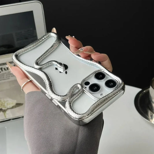 Rynx | Plating Weicher Gummi Rahmen Hohler Schlange Handyhülle Für iPhone 11 12 13 14 15 16 Pro Max Objektivschutz Unregelmäßige Stoßfeste Hülle