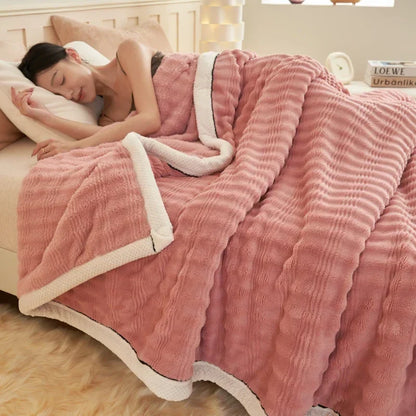 Rynx Imitation Rabbit Plush Autumn Winter Warm Blanket Striped Fluffy Warmth Sofa Blankets Soft Absorbent Breathable Nap Blanket