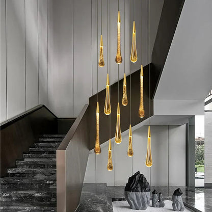 Rynx | Crystal LED Pendant Lights: Perfect for Bedrooms, Dining Rooms, Bar - Water Droplet Chandelier, Stair Lamp for Interior Decoration