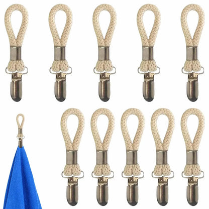 Rynx | Cotton Braided Towel Holder Set with Sturdy Metal Clips - Elegant Space-Saving Solution for Home and Kitchen