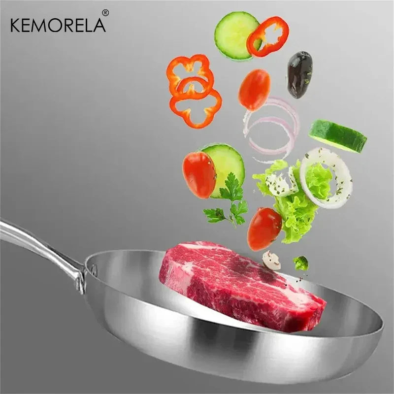 Rynx | 2/3PC Stainless Steel Frying Pan Set - 304 Food Grade Non-Stick Wok Pans, 2MM Thick, 5-Ply, Available in 22cm, 24cm, 26cm, 28cm