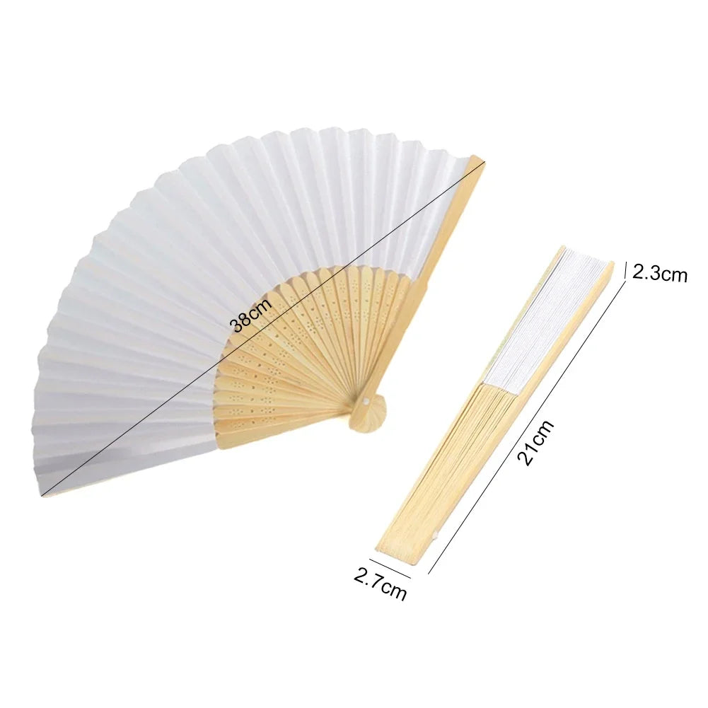 Rynx | DIY Paper Bamboo Folding Fans - Blank White Fans for Calligraphy, Painting, Wedding Gifts - Adults & Children's Practice (1-50pcs)