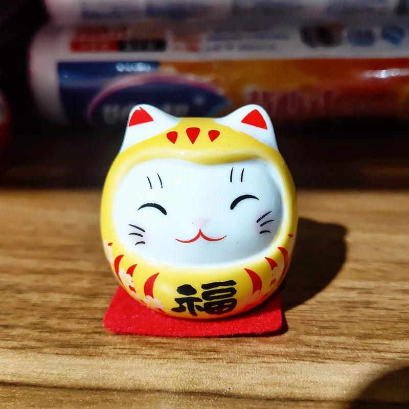 Rynx | Charming Japanese Ceramic Lucky Cat Daruma Figurine for Home Decor and Gifts