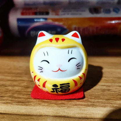 Rynx | Charming Japanese Ceramic Lucky Cat Daruma Figurine for Home Decor and Gifts