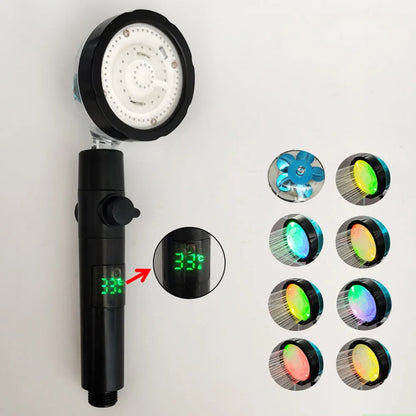 Rynx | LED Digital Temperature Display Shower Head | Black with Colorful Fan & Temperature Control | High Pressure Rainfall Bathroom Showerhead