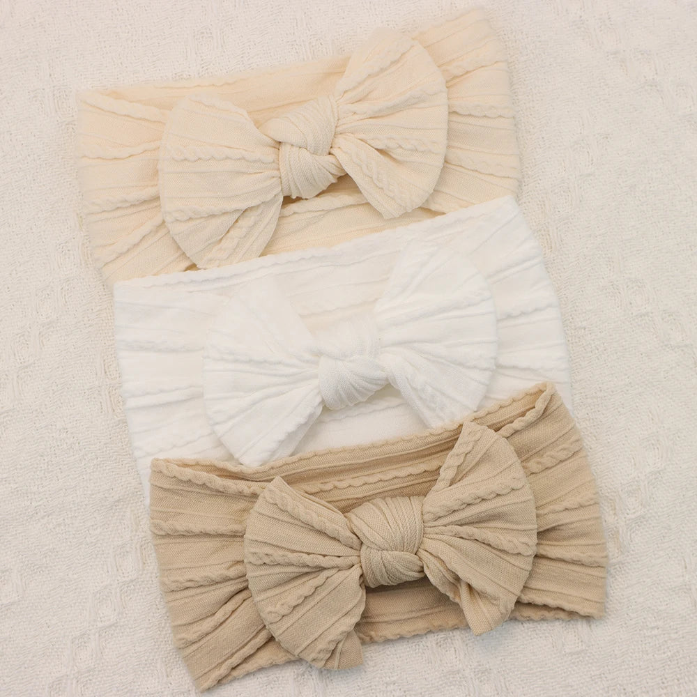 Rynx | 3Pcs Baby Headband Set: Knit Bows, Elastic Nylon Turban