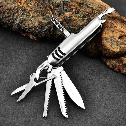 Rynx | Portable 11 in 1 Multifunction Pocket Knife - Stainless Steel Outdoor Emergency Tool with Bottle Opener and Cork Drill