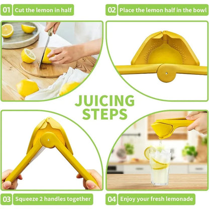 Rynx | Effortless Max Juice Extraction Lemon Lime Squeezer: Easy-to-Use Flat Design with Leverage and Built-in Strainer - Yellow