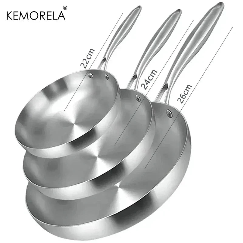 Rynx | 2/3PC Stainless Steel Frying Pan Set - 304 Food Grade Non-Stick Wok Pans, 2MM Thick, 5-Ply, Available in 22cm, 24cm, 26cm, 28cm