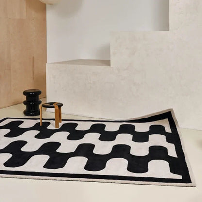 Rynx Blue Chessboard Carpet for the Living Room, Large Size, Non-Slip Floor Mat, Bedroom Decoration, Black Plaid Large Carpet, Soft Velvet