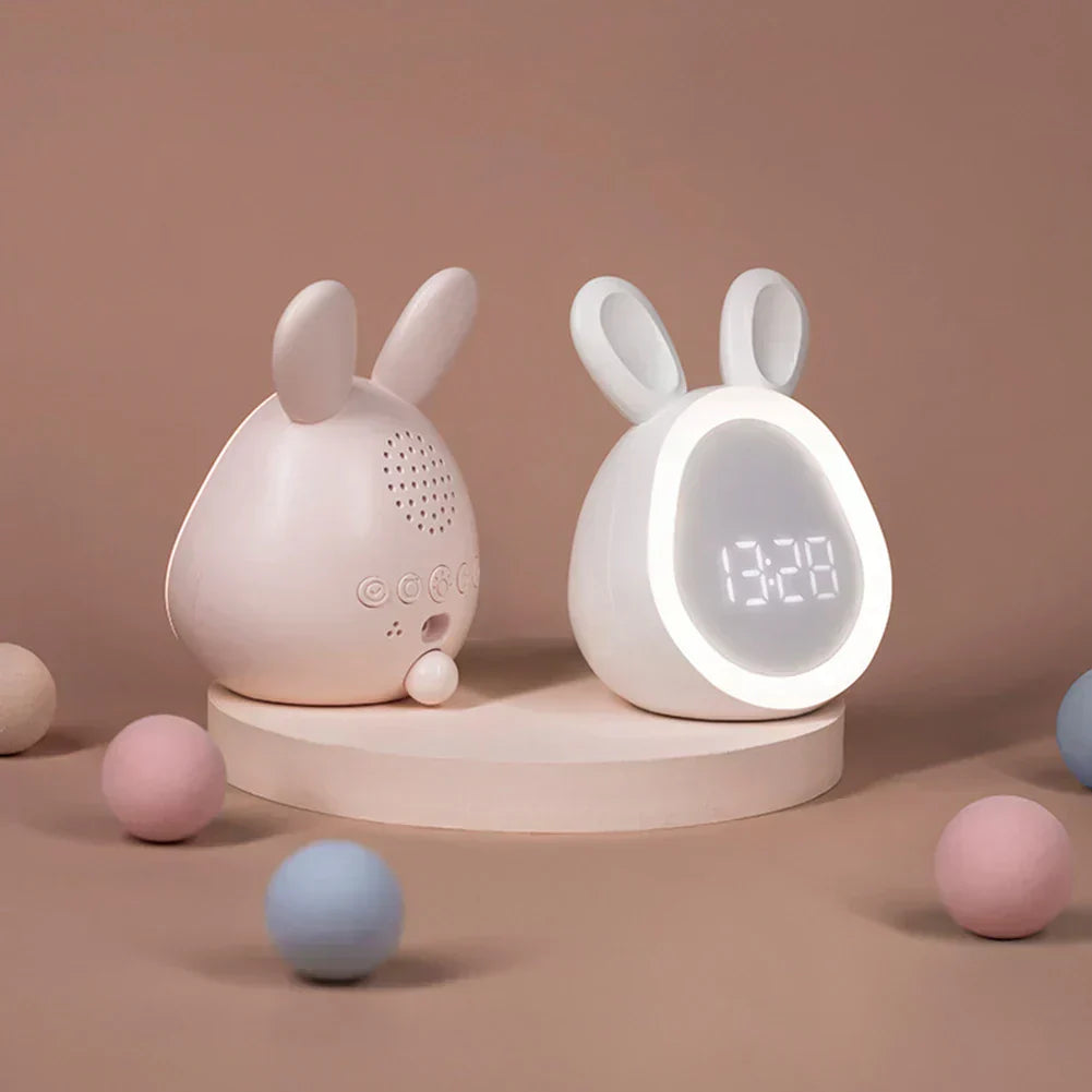 RYNX | Cute children's alarm clock with LED display, night light, and alarm – Bunny shape for boys and girls, ideal for the children's room and gentle waking up