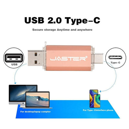 Rynx | Premium 2-in-1 Type-C USB Flash Drive - Golden Metal Design with High-Speed Data Transfer and Enhanced Security