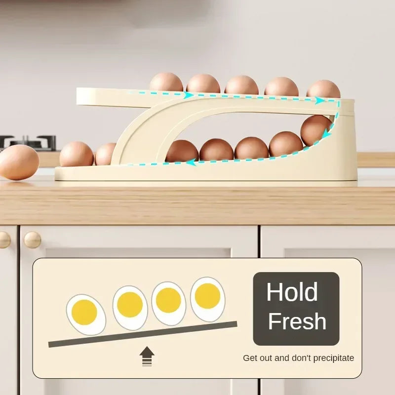 Rynx | Automatic Scrolling Egg Rack Holder - Refrigerator Egg Dispenser and Organizer Box for Kitchen Storage