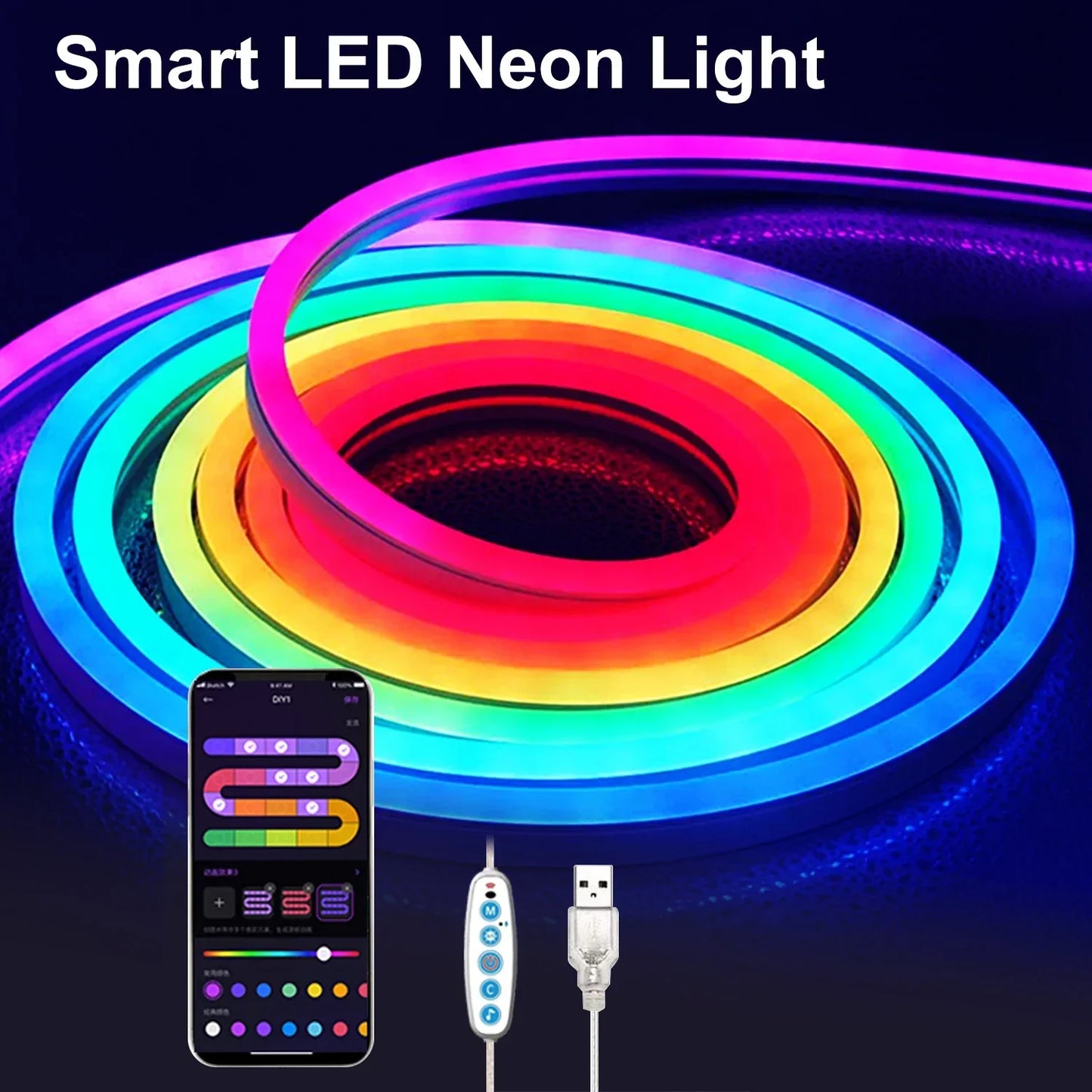 Rynx | - LED RGB strip - Neon ambiance - Music synchronization - USB - TV and bedroom decoration