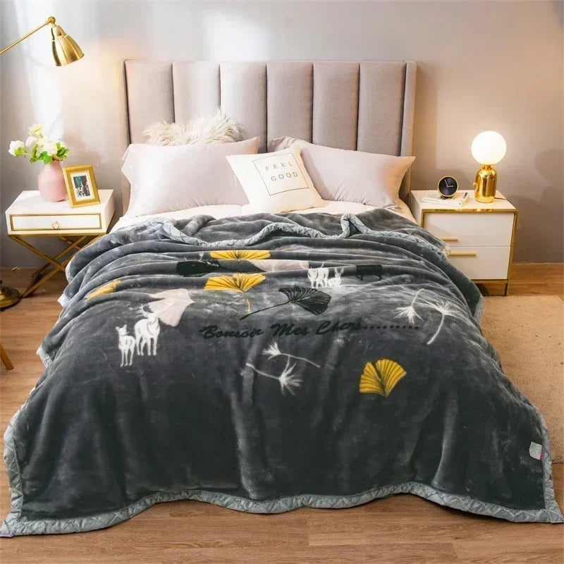 Rynx double-sided printed autumn winter blankets for the bed soft warm encrypted flocking crinkle blanket skin-friendly weighted blanket